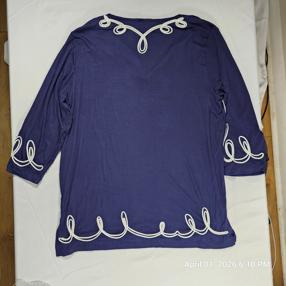 BaliBua Nautical Sailboat Tunic Top Women L Blue Embroidered Coastal Beach Boho - Picture 6 of 6